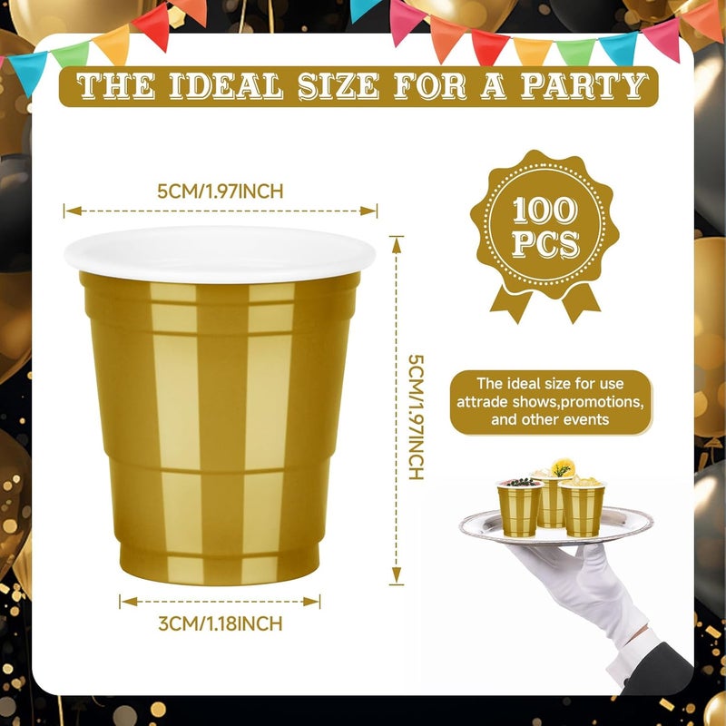 Pineburg 100Pack 2oz Carnival Disposable Shot Glasses, Gold Plastic Shot Glasses, Mini Disposable Cups for Parties Valentine's Day Weddings Graduation Party Games & Events Supplies(Gold) - Image 2